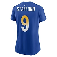 T-shirt avec nom et numéro Nike Matthew Stafford Royal Los Angeles Rams pour femme