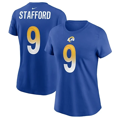 T-shirt avec nom et numéro Nike Matthew Stafford Royal Los Angeles Rams pour femme