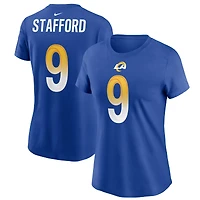 T-shirt avec nom et numéro Nike Matthew Stafford Royal Los Angeles Rams pour femme