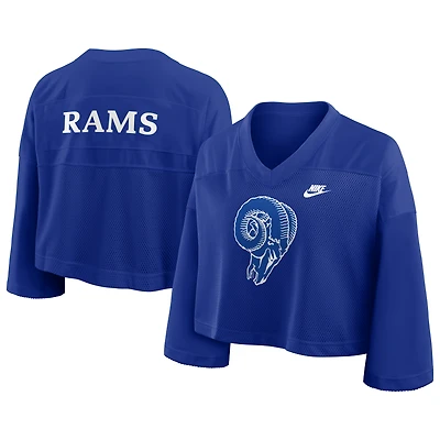 Women's Nike Royal Los Angeles Rams Rewind Cropped Mesh Dri-FIT Fashion Jersey