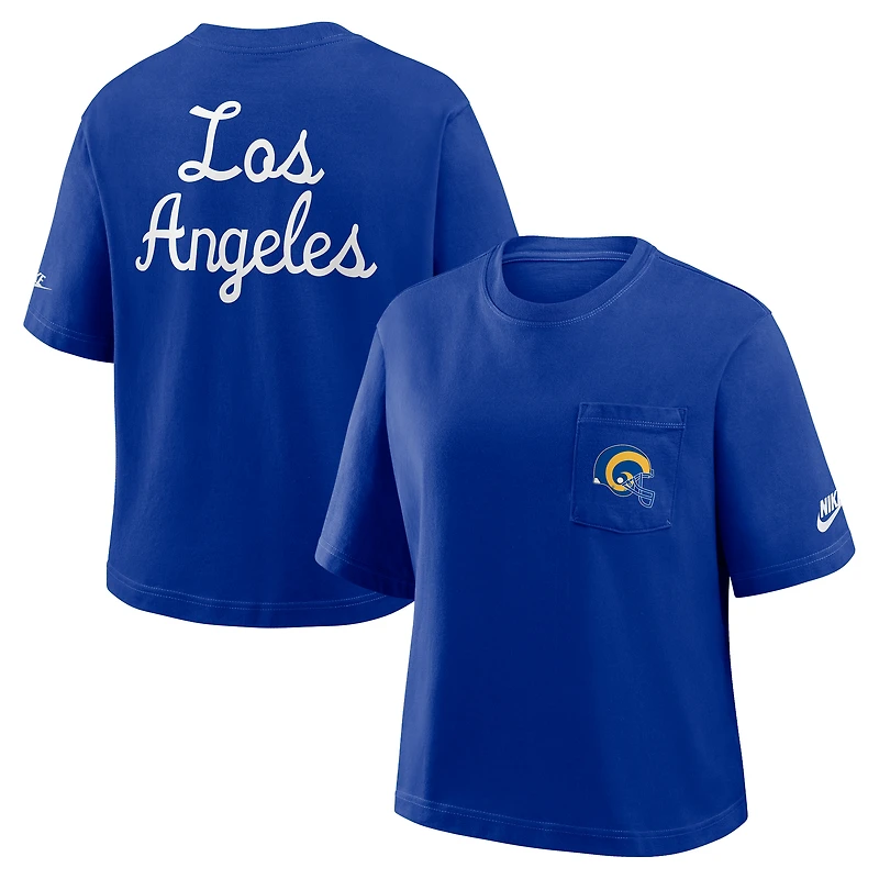 Women's Nike Royal Los Angeles Rams Rewind Pocket Boxy T-Shirt