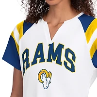 T-shirt à col cranté Starter blanc pour femme, Los Angeles Rams Game On