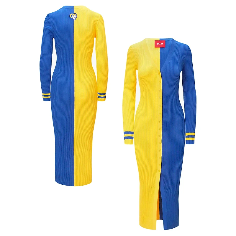Robe pull boutonnée en tricot STAUD Gold/Royal Los Angeles Rams Shoko pour femmes