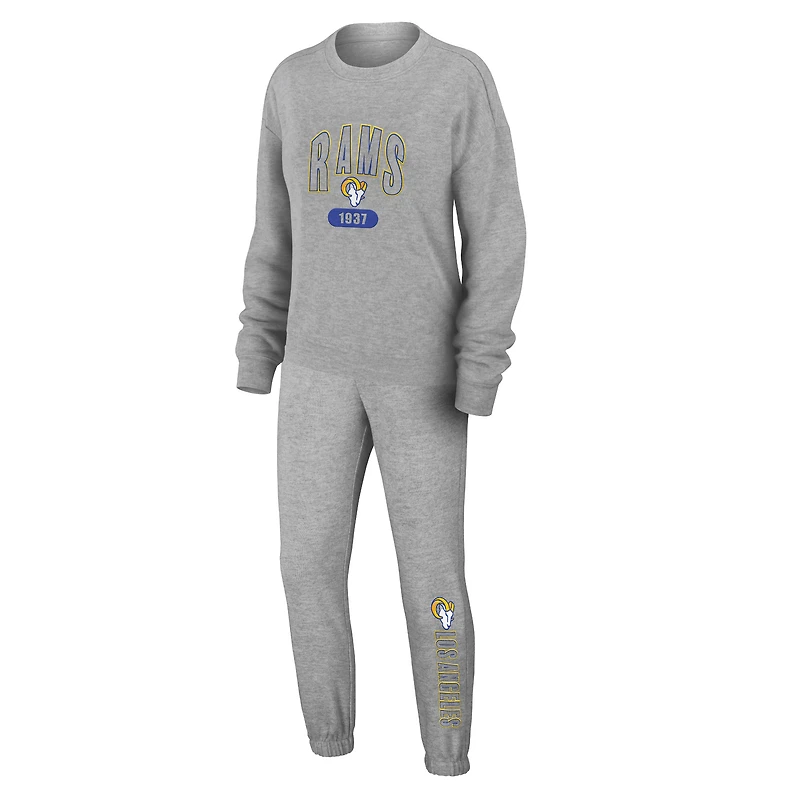 Ensemble de nuit pour femme WEAR by Erin Andrews Heather Gray Los Angeles Rams en tricot à manches longues et pantalon
