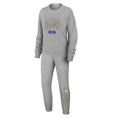 Ensemble de nuit pour femme WEAR by Erin Andrews Heather Gray Los Angeles Rams en tricot à manches longues et pantalon