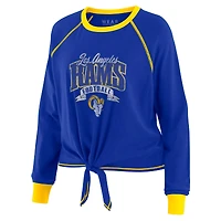 Women's WEAR by Erin Andrews Royal/Gold Los Angeles Rams Tie-Front Long Sleeve Top