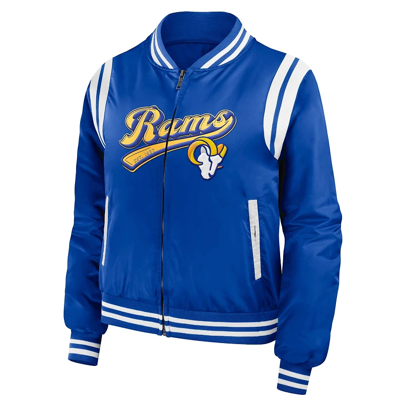 Women's WEAR by Erin Andrews Royal Los Angeles Rams Bomber Full-Zip Jacket