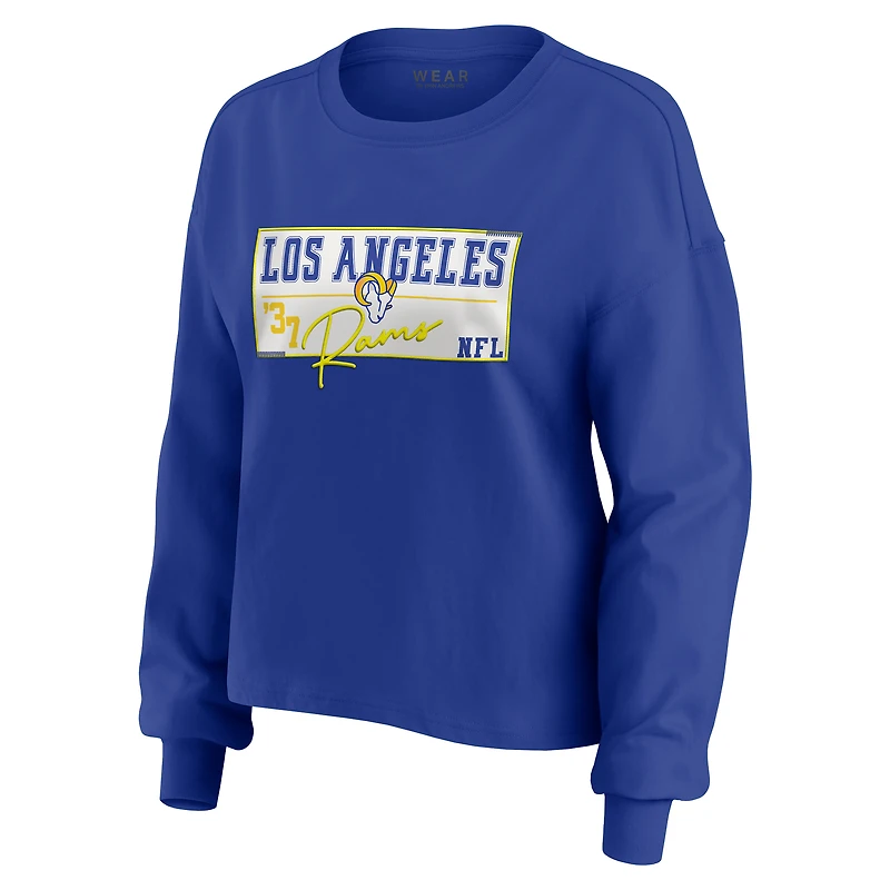 Ensemble de détente pour femme WEAR by Erin Andrews Royal Los Angeles Rams, composé d'un t-shirt à manches longues et short en jersey rugby épais