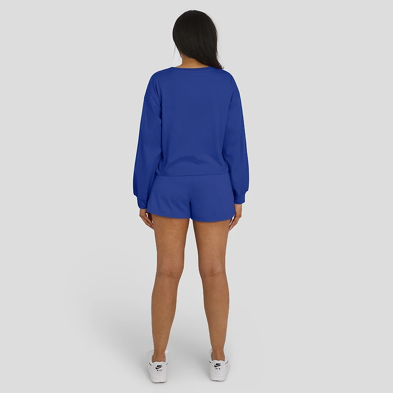 Ensemble de détente pour femme WEAR by Erin Andrews Royal Los Angeles Rams, composé d'un t-shirt à manches longues et short en jersey rugby épais