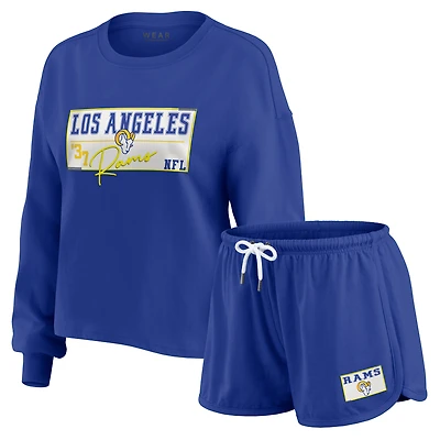 Ensemble de détente pour femme WEAR by Erin Andrews Royal Los Angeles Rams, composé d'un t-shirt à manches longues et short en jersey rugby épais