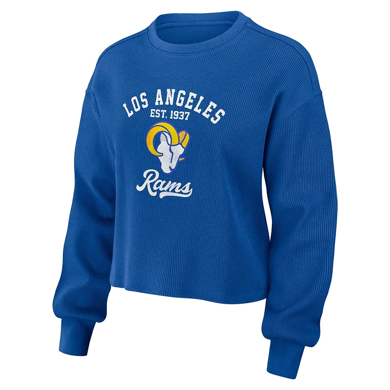 Ensemble de détente pour femme WEAR by Erin Andrews Royal Los Angeles Rams avec t-shirt à manches longues et short en tricot gaufré
