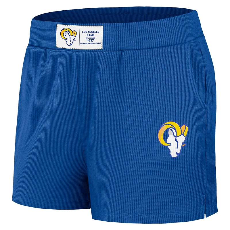 Ensemble de détente pour femme WEAR by Erin Andrews Royal Los Angeles Rams avec t-shirt à manches longues et short en tricot gaufré
