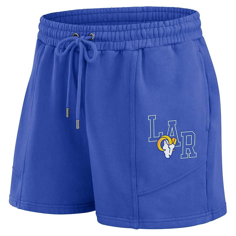 Ensemble de détente pour femme WEAR by Erin Andrews Royal Los Angeles Rams en polaire délavée avec t-shirt à manches longues et short