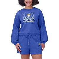 Ensemble de détente pour femme WEAR by Erin Andrews Royal Los Angeles Rams en polaire délavée avec t-shirt à manches longues et short