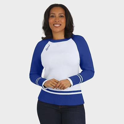 Women's WEAR by Erin Andrews White/Royal Los Angeles Rams Colorblock Raglan Sweater