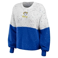 Women's WEAR by Erin Andrews  White/Royal Los Angeles Rams Lighweight Modest Crop Color-Block Pullover Sweater