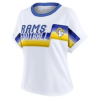 Women's WEAR by Erin Andrews White Los Angeles Rams Cropped Center Stripe Dolman T-Shirt