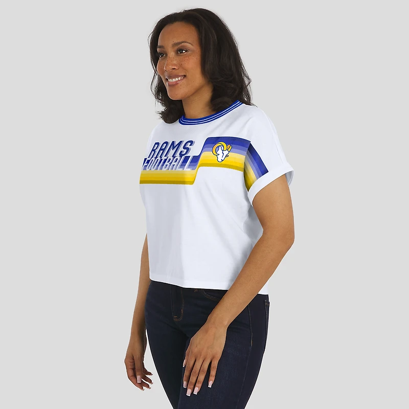 Women's WEAR by Erin Andrews White Los Angeles Rams Cropped Center Stripe Dolman T-Shirt