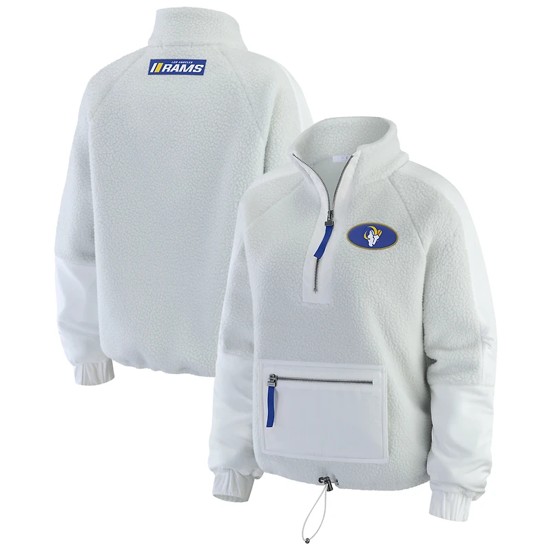 Women's WEAR by Erin Andrews White Los Angeles Rams Polar Fleece Half-Zip Jacket