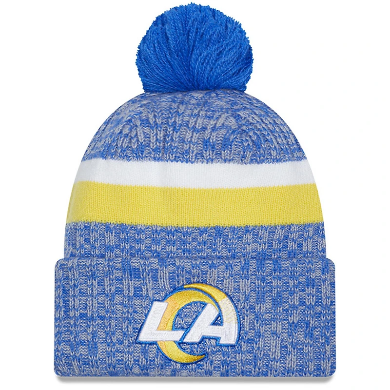 Bonnet en tricot à revers avec pompon pour jeune des Los Angeles Rams 2023 Sideline New Era