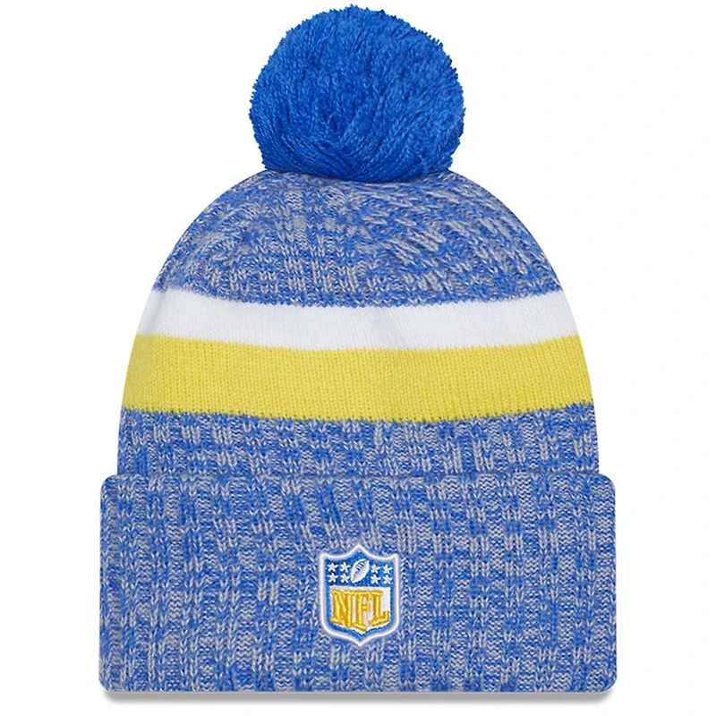 Bonnet en tricot à revers avec pompon pour jeune des Los Angeles Rams 2023 Sideline New Era