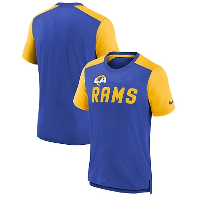 T-shirt Nike Los Angeles Rams Colorblock Team Name Heathered Royal/Heathered Gold pour Jeune