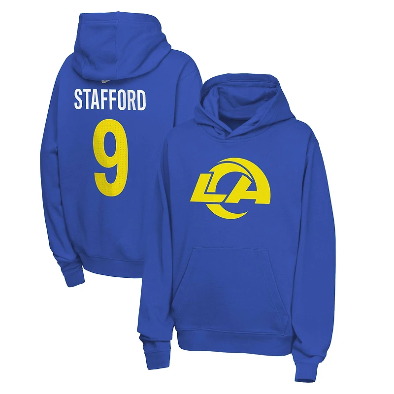 Sweat à capuche polaire Nike Matthew Stafford Royal Los Angeles Rams pour enfant, nom et numéro du club