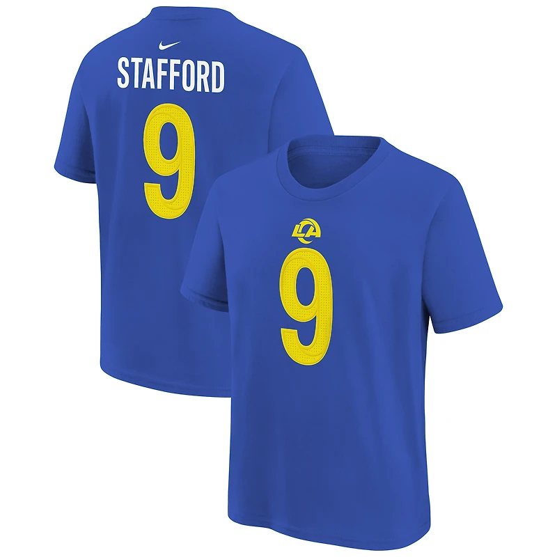 T-shirt Nike pour enfant Matthew Stafford Royal Los Angeles Rams, nom et numéro du joueur