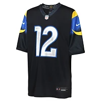 Maillot Nike Puka Nacua bleu nuit pour jeune des Los Angeles Rams 2025 Rivalries Collection Game