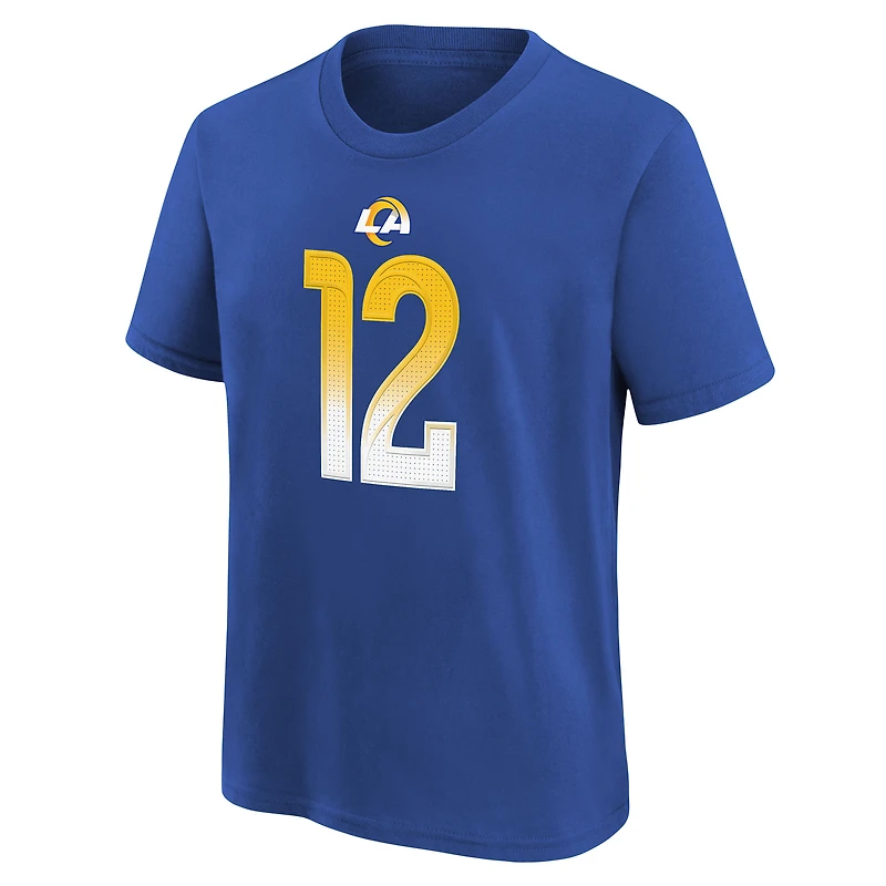 T-shirt Nike Puka Nacua Royal pour jeune joueur des Los Angeles Rams avec nom et numéro