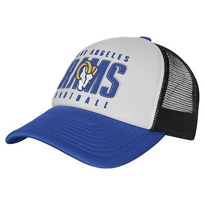 Casquette ajustable Essentials Trucker blanche/bleue pour jeunes des Los Angeles Rams