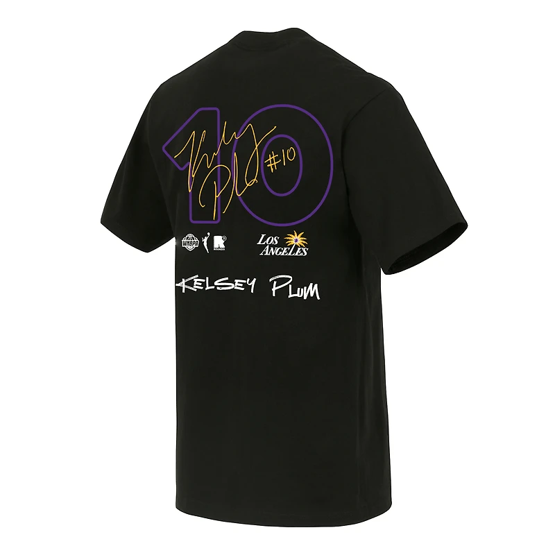 T-shirt unisexe round21 Kelsey Plum noir Los Angeles Sparks Boxy Signature avec nom et numéro