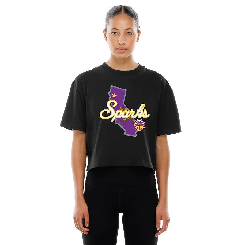 T-shirt New Era noir pour femmes Los Angeles Sparks, édition spéciale draft WNBA 2026, coupe carrée.