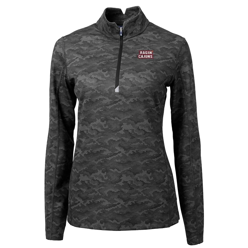 Women's Cutter & Buck Black Louisiana Ragin' Cajuns Traverse Camo Quarter-Zip Pullover Top