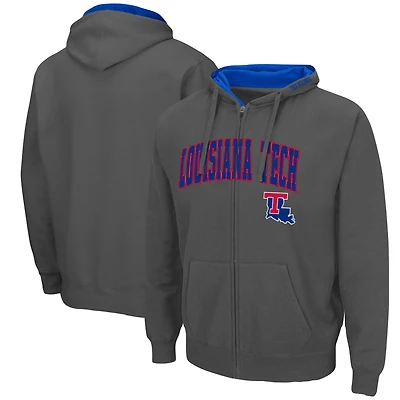 Chandail à capuchon entièrement zippé Colosseum Charcoal Louisiana Tech Bulldogs Arch & Logo 3.0 pour hommes