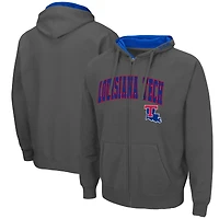 Chandail à capuchon entièrement zippé Colosseum Charcoal Louisiana Tech Bulldogs Arch & Logo 3.0 pour hommes