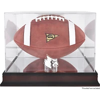 Vitrine de présentation du logo de football des Cardinals de Louisville avec base en acajou et dos en miroir