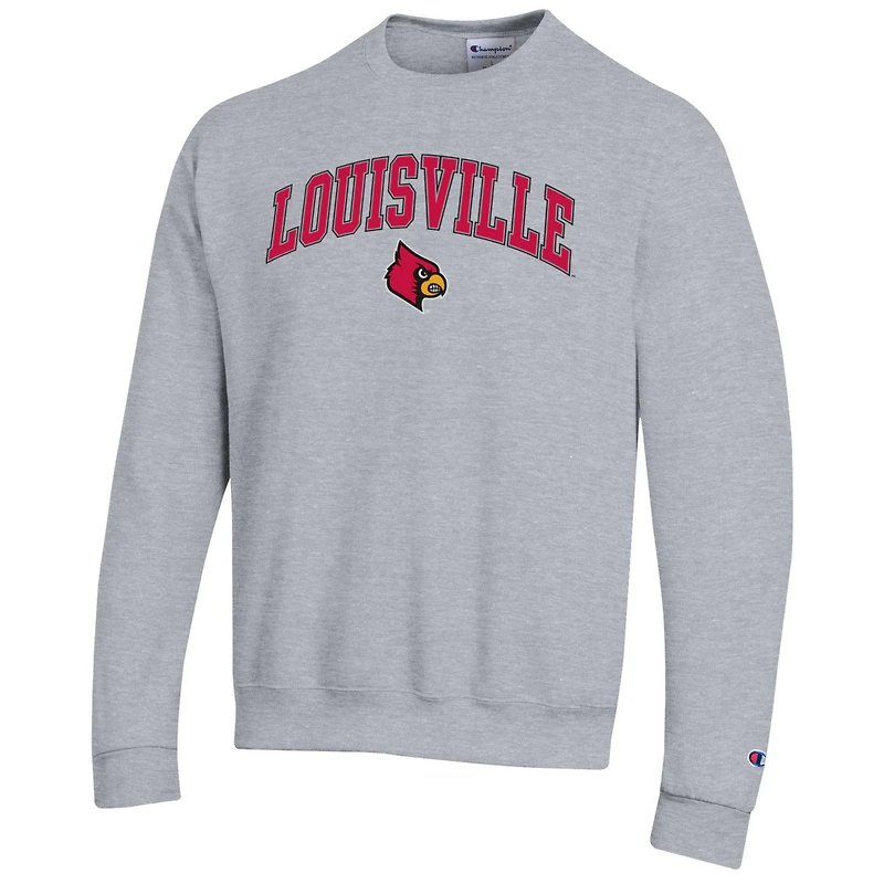 Sweat-shirt à capuche Champion Heather Grey Louisville Cardinals pour homme avec logo Arch Over