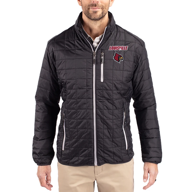 Men's Cutter & Buck Louisville Cardinals Rainier Eco Insulated PrimaLoft Full-Zip Puffer Jacket