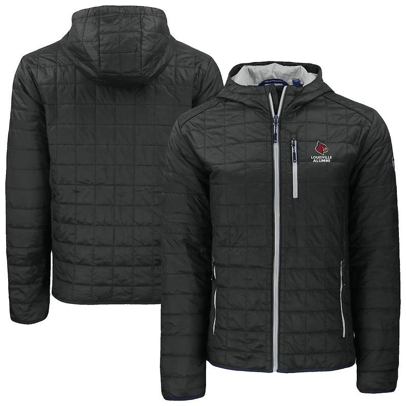 Men's Cutter & Buck  Black Louisville Cardinals Rainier Eco PrimaLoft Hooded Full-Zip Jacket
