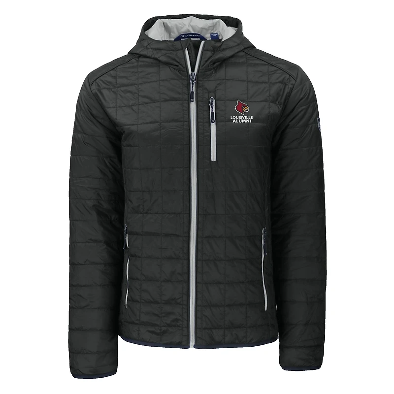 Men's Cutter & Buck Black Louisville Cardinals Rainier Eco PrimaLoft Hooded Full-Zip Jacket