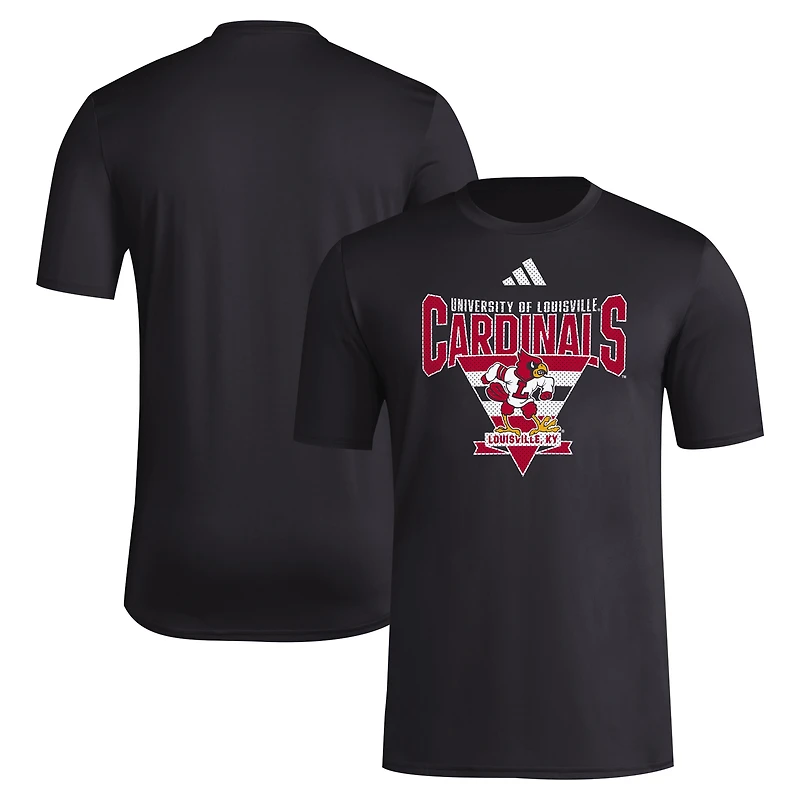 T-shirt d'avant-match trilatéral adidas pour hommes, noir, Louisville Cardinals 2024 Locker