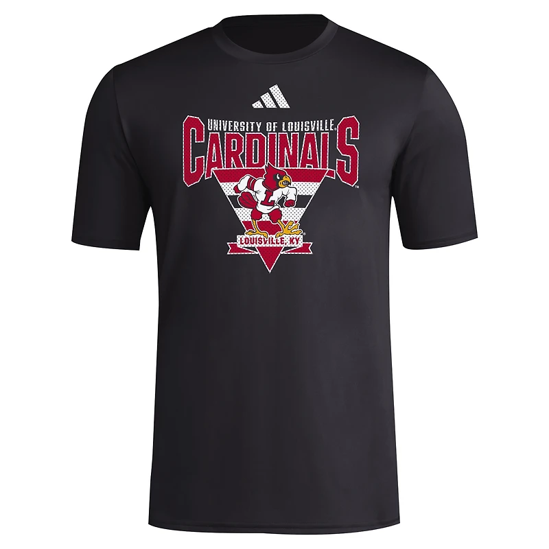 T-shirt d'avant-match trilatéral adidas pour hommes, noir, Louisville Cardinals 2024 Locker