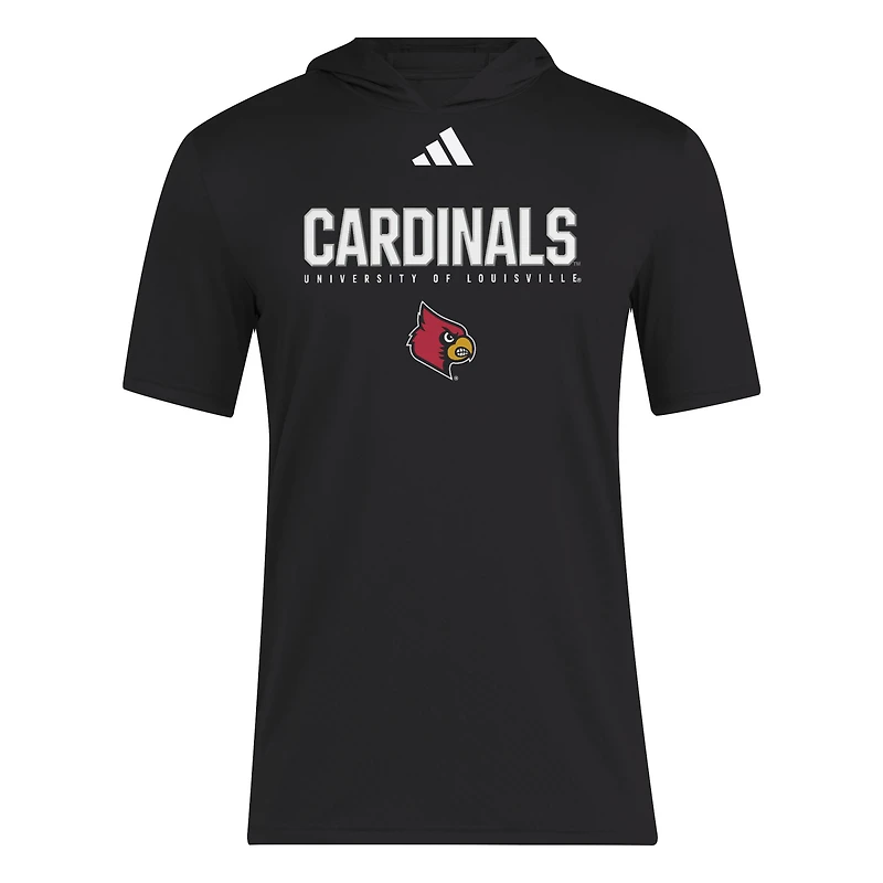 T-shirt d'entraînement à capuche noir adidas Louisville Cardinals 2025 AREOREADY pour homme