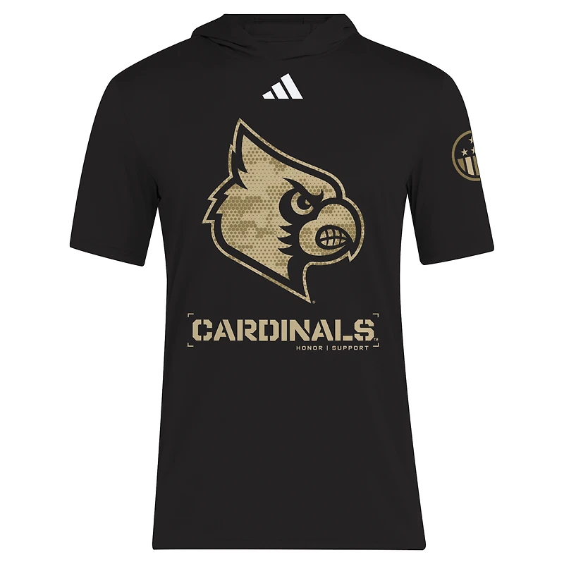 Men's adidas  Black Louisville Cardinals 2025 Military Appreciation AEROREADY Hooded T-Shirt