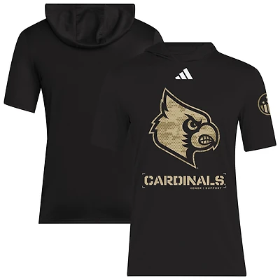 Men's adidas  Black Louisville Cardinals 2025 Military Appreciation AEROREADY Hooded T-Shirt