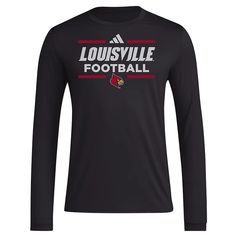 T-shirt à manches longues adidas Louisville Cardinals Locker Football Pre-Game AEROREADY pour homme noir