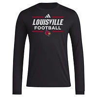 T-shirt à manches longues adidas Louisville Cardinals Locker Football Pre-Game AEROREADY pour homme noir
