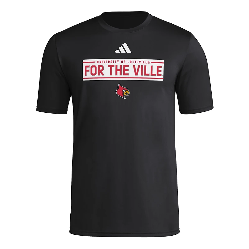 T-shirt adidas noir pour homme avec slogan d'avant-match des Louisville Cardinals
