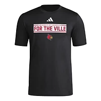 T-shirt adidas noir pour homme avec slogan d'avant-match des Louisville Cardinals
